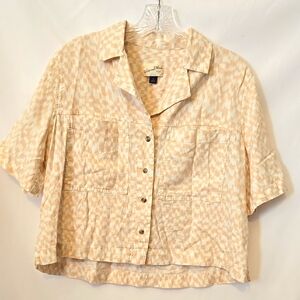 Universal Thread, Button Down Crop Top,  Sm, Peach, White, Linen, Rayon, Pockets